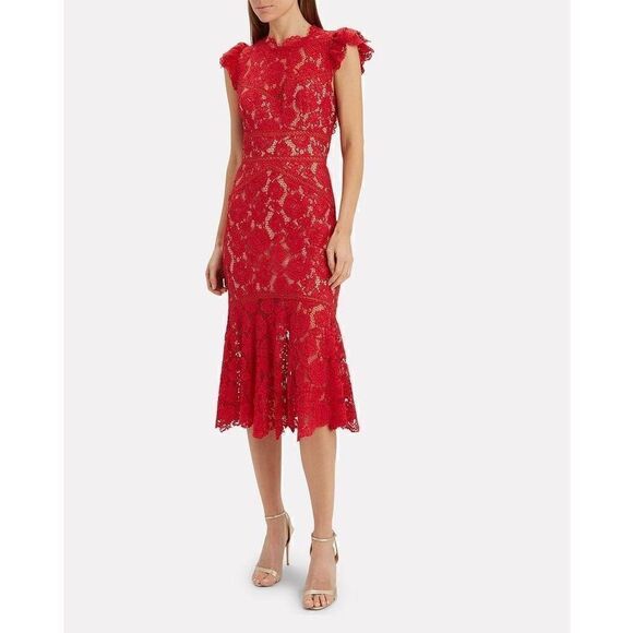 Lulus Womens Dress Size XS Red Lace Short Sleeves Low‎ Back Scoop Neck Fit Flare - Picture 1 of 11